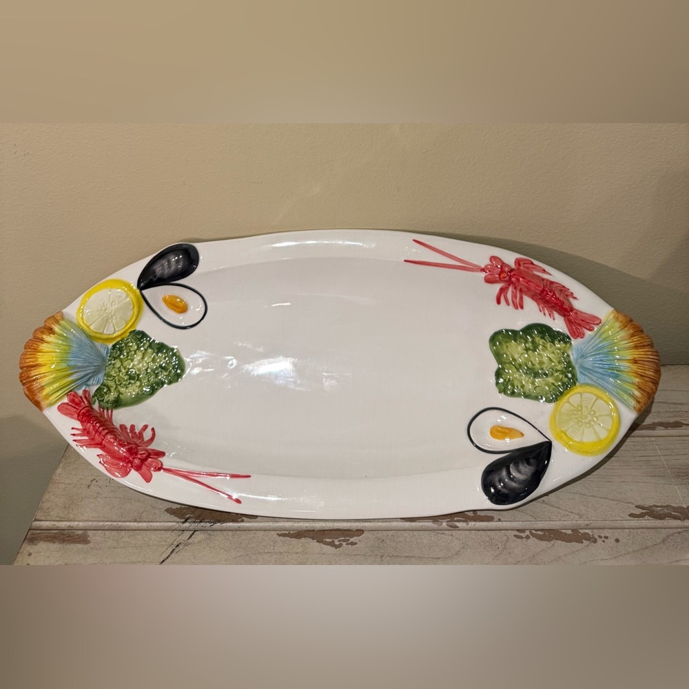 Vintage Italian Majolica Lobster Seafood Ceramic Serving Platter